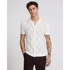 Express Geo Pointelle Cotton Short Sleeve Sweater Polo