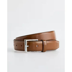 Express Polished Cognac Silver Square Buckle Belt