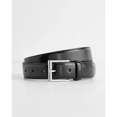 Express Polished Black Silver Square Buckle Belt