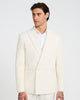 Express Slim Pearl White Cotton Blend Double Breasted Seersucker Suit Jacket
