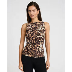Express Body Contour Light Compression Stretch Cotton Leopard Boat Neck Tank