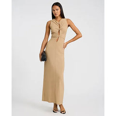 Express Metallic Crew Neck Twist Cutout Maxi Sheath Dress