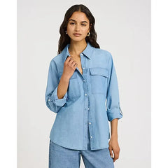 Express Denim Double Flap Pocket Rolled Sleeve Utility Portofino Shirt