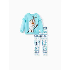 Patpat Disney Frozen Toddler Girls Elsa 2pcs Floral Flutter-sleeve Sweatshirt with Leggings Set light blue