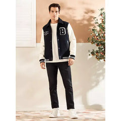 New York Textured Varsity Jacket - Blue