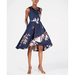 Adrianna Papell Jacquard Fit and Flare Dress for Elegant and Timeless Style, Navy/Blush