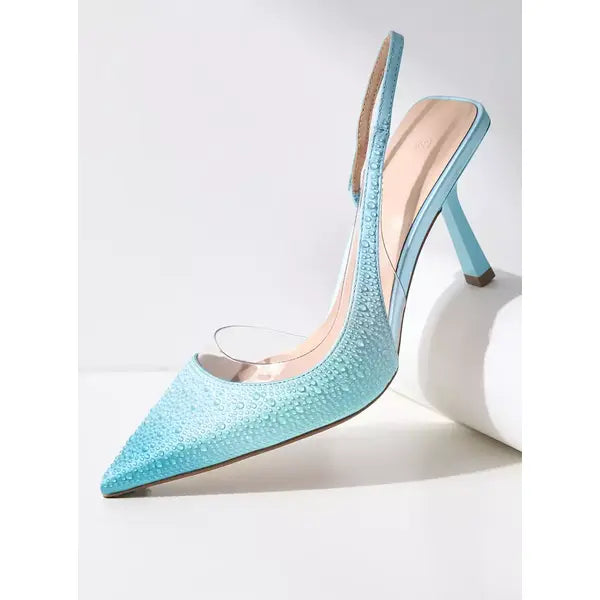 MAX FASHION Embellished Back Strap Slip-On Sandals with Stiletto Heels-Blue