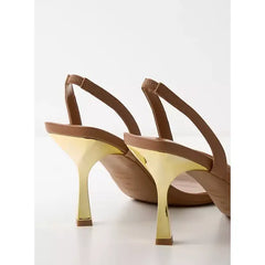 MAX FASHION Buckle Detail Slip-On Slingback Sandals with Stiletto Heels-Brown