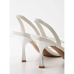 MAX FASHION Buckle Detail Slip-On Slingback Sandals with Stiletto Heels-White