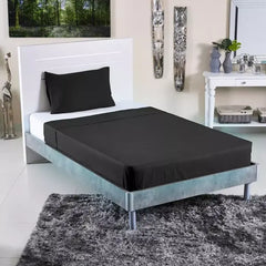 Max fashion Wellington Solid Cotton Twin Flat Sheet - 170x260 cm black