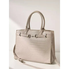 MAX FASHION Textured Tote Bag with Double Handle and Metal Accent-Cream