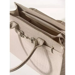 MAX FASHION Textured Tote Bag with Double Handle and Metal Accent-Cream