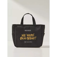 Friends Print Lunch Bag with Double Handle and Zip Closure-Black