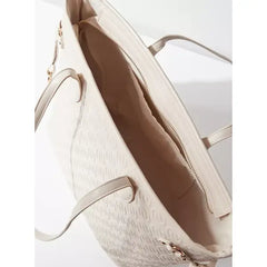 Textured Bag with Zip Closure and Top Handle-Cream