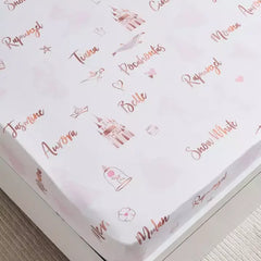 Max fashion Princess Names Single Fitted Sheet - 90x200+25 cm pink