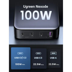 UGREEN Nexode 100W GaN 4-Port USB Desktop Charging Station β 3 USB-C + 1 USB-A Ports, Up to 100W PD Fast Charging, Compact GaN Power Hub for MacBook, iPhone, iPad, Galaxy, Pixel & More