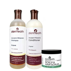 Zion Health Nourishing Summer Hair Bundle , Pear Blossom Shampoo 16 oz +Conditioner 16 oz + Scalp Hair Scrub 4 oz