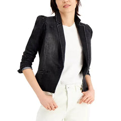 Women's Puff-Sleeve Blazer, Created for Macy's-Deep black