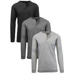 Galaxy by Harvic 3-Pack Mens Long Sleeve Henley Thermal Tee