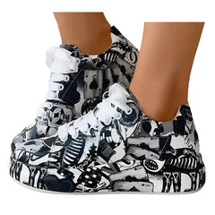 Oyedens Graffiti Platform Fashion Sneakers for Women Girls Fashion Casual Flats Canvas Shoes