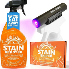 ANGRY ORANGE Pet Stain Remover Kit for Dog Urine - Enzyme Cleaner - Citrus - 32 oz + UV Flashlight