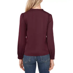 Macy's Women's Long Sleeve Crew Neck Button-Up Blouse-Rich cabernet