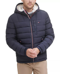 Men's Sherpa Lined Hooded Quilted Puffer Jacket - Midnight
