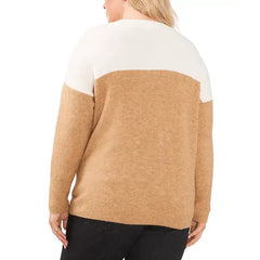 Plus Size Cozy Extended Shoulder Color Blocked Sweater ,created by Macy's-Antique White