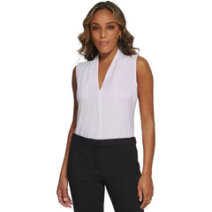 Macy's Gathered V-Neck Sleeveless Top-White