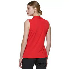 Macy's Gathered V-Neck Sleeveless Top-Red