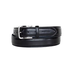 Nautica Men's Inlay Logo Signature Double Stitch Leather Belt