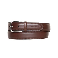 Nautica Men's Inlay Logo Signature Double Stitch Leather Belt