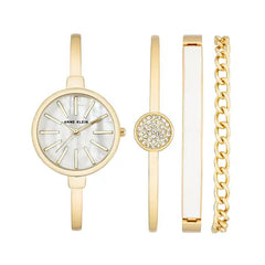 Anne Klein Womens Gold Tone Bangle Fashion Watch Set with 4 Elegant Pieces , 41mm