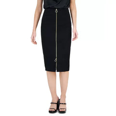 Women's Ponte Zip-Front Pencil Skirt, Created for Macy's-Deep Black