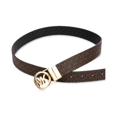 Michael Kors Reversible Logo with Logo Buckle Belt - Chocolate/Black/Gold