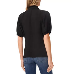 Macy's Women's Short Sleeve Ruffle Neck Raglan Split Neck Blouse-Rich black