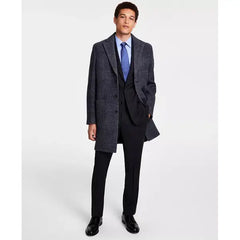 Men's Plaid Double-Face Wool Blend Overcoat-Grey Plaid