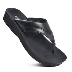Aerothotic Ostrya Thong Sandals for Women, Comfortable Lightweight Arch Support Footwear, Black