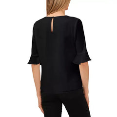 Macy's Women's Ruffled Cuff 3/4-Sleeve Crew Neck Blouse-Rich black