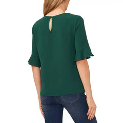 Macy's Women's Ruffled Cuff 3/4-Sleeve Crew Neck Blouse-Alpine green