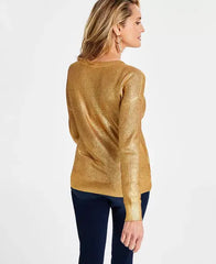 Women's Foiled Boat-Neck Sweater, Created for Macy's-Gold foil