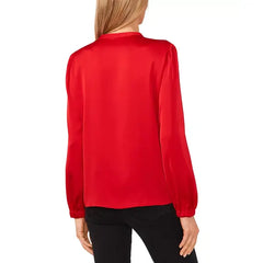 Macy's Women's Long Sleeve Crew Neck Button-Up Blouse-Stoplight Red