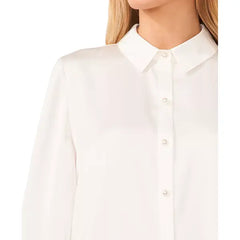 Macy's Women's Luxe Satin Imitation Pearl Button Down Blouse-Soft ecru
