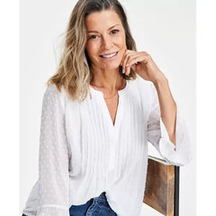Women's Textured Pintuck Ruffle Sleeve Top, Regular & Petite, Created for Macy's-Bright white