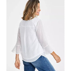 Women's Textured Pintuck Ruffle Sleeve Top, Regular & Petite, Created for Macy's-Bright white