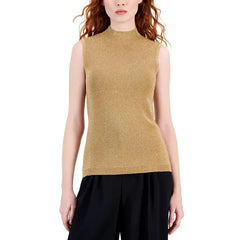 Macy's Women's Shimmer Mock-Neck Sleeveless Top-Camel gold
