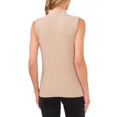 Macy's Women's Sleeveless Mock Neck Wide Rib Knit Top-Almond cream