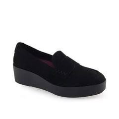 Aerosoles Cetara Womens Tailored Loafer Wedge, Stylish Comfortable Slip On Shoes, Black Suede , Size 7.5M