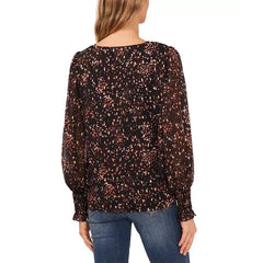 Macy's Women's Printed Long-Sleeve V-Neck Blouse-Rich black