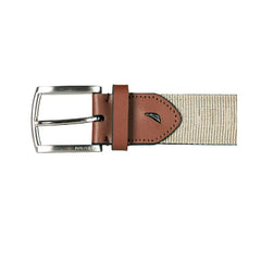 Nautica Men's Leather Tab Signature Webbing Logo Belt - Khaki